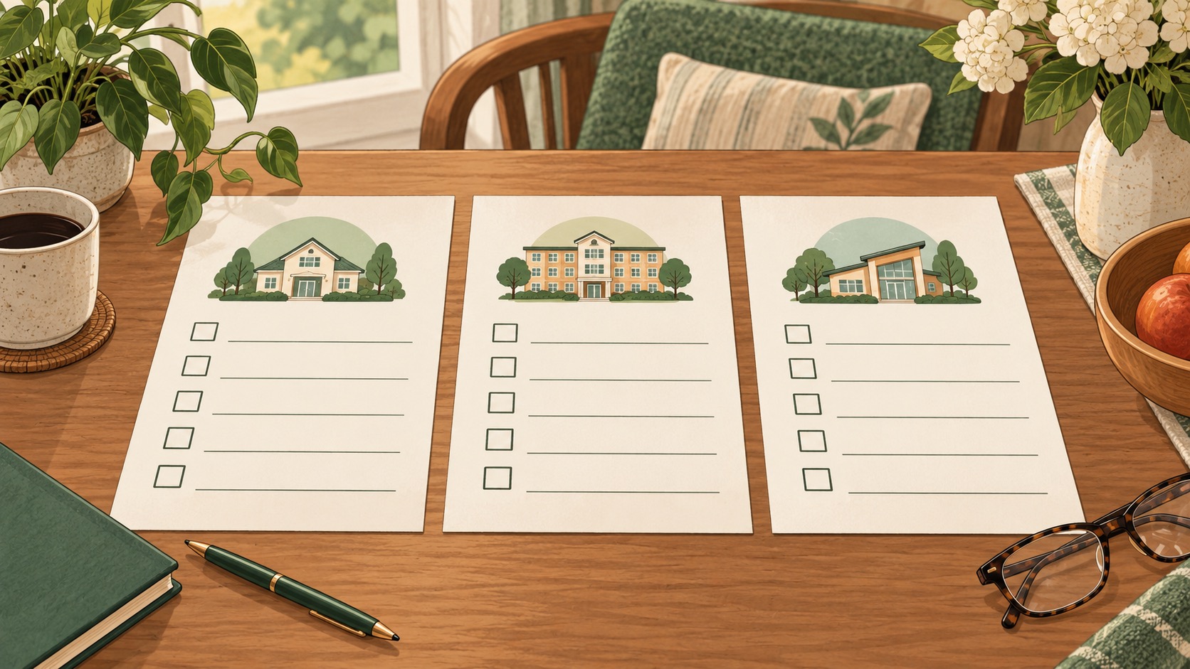 Three quote sheets sit side by side with aligned blank checkboxes.